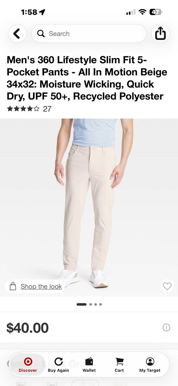 All In Motion Men's 360 Lifestyle Slim Fit pants 34x32